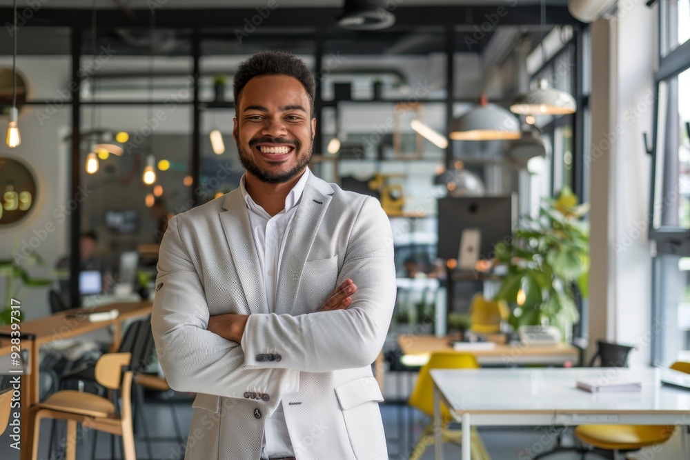 Success businessman smiling in office, Generative AI Success businessman smiling in office, Generative AI