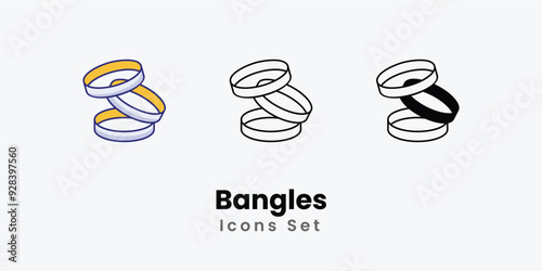 Bangles icons thin line and glyph vector icon stock illustration