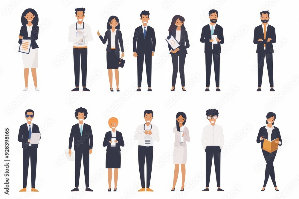 Set of business people concept illustrations. Flat design style  for graphic and web design, business presentation and marketing material, Generative AI