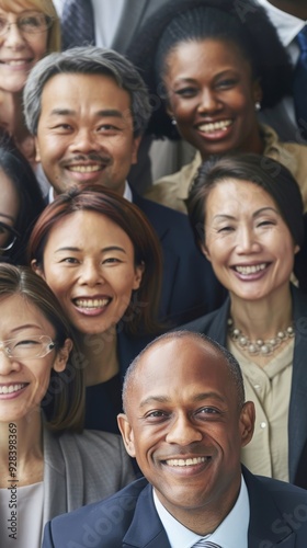 Smiling group of diverse businesspeople meeting together in an o, Generative AI