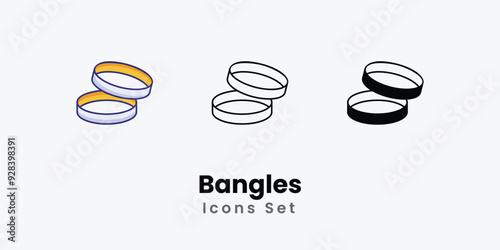 Bangles icons thin line and glyph vector icon stock illustration