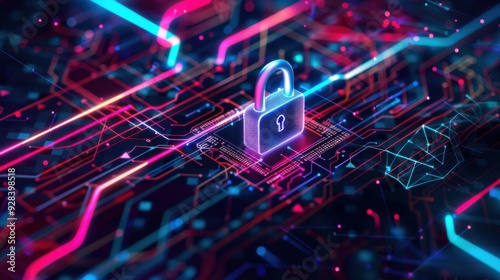 Wallpaper Mural Padlock on Microchip with Data Flow Torontodigital.ca