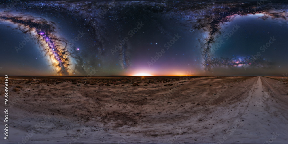 Full 360 degrees seamless spherical panorama HDRI equirectangular projection of a night sky a large spiral of stars. Texture environment map for lighting and reflection source rendering 3d scenes.	
