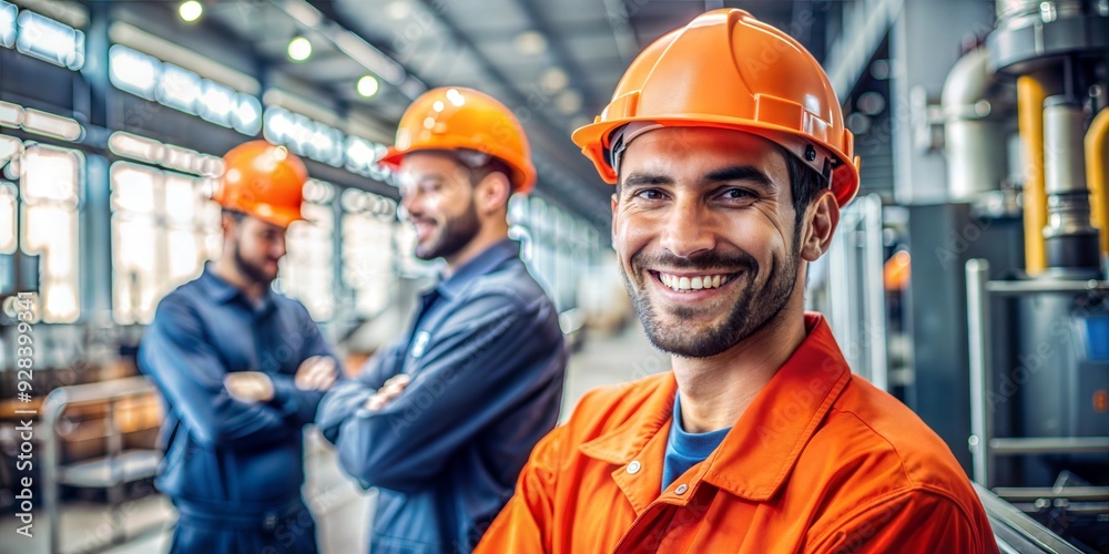 young man in helmet in the factory.industrial worker. young man in helmet in the factory.industrial worker.