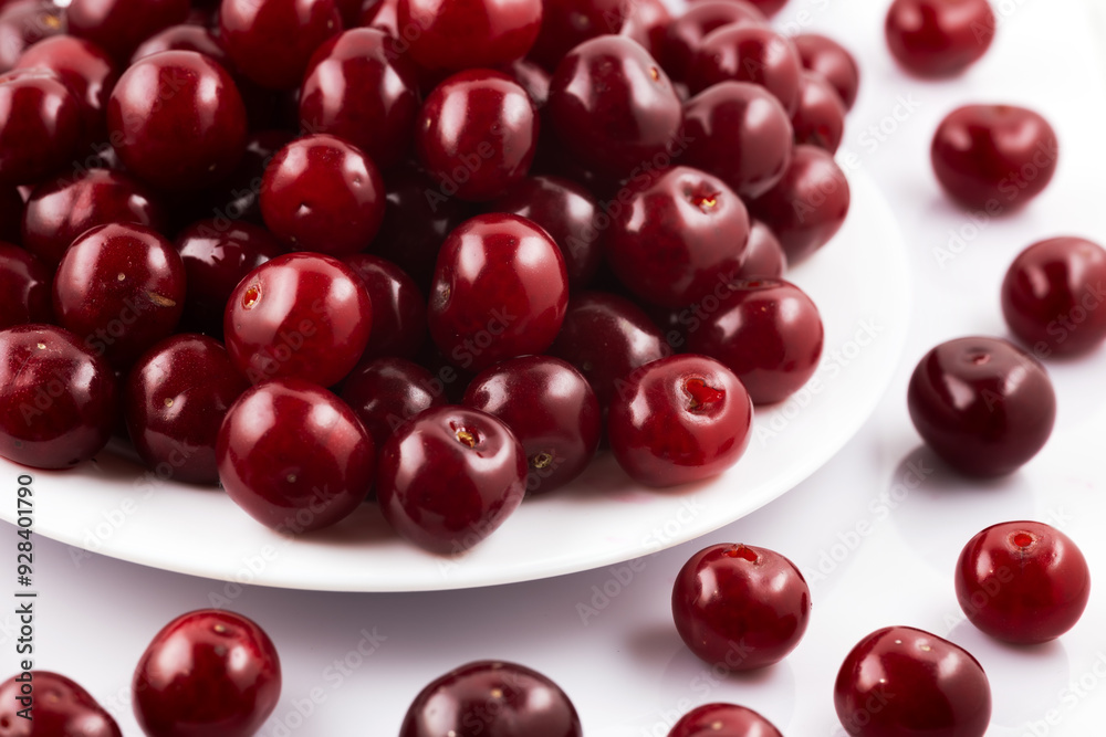 Ripe ripe cherries isolated on white background. Ripe ripe cherries isolated on white background.