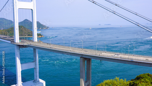 青空としまなみ海道と島々と車