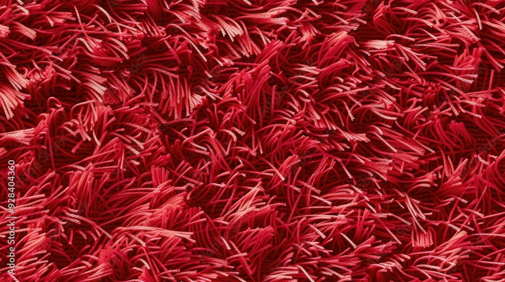 A textured bright red rug is placed on a wooden floor, enhancing the lively ambiance of a cozy living room SEAMLESS PATTERN