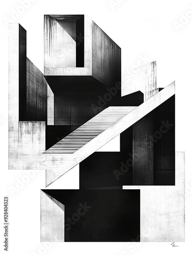 Brutalist Architecture: Abstract Geometric Structure in Monochrome
