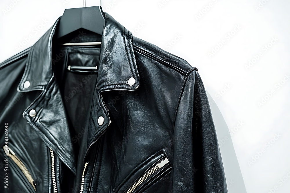 Men's leather jacket with fur sheepskin on white background, Men's leather jacket with fur sheepskin on white background,