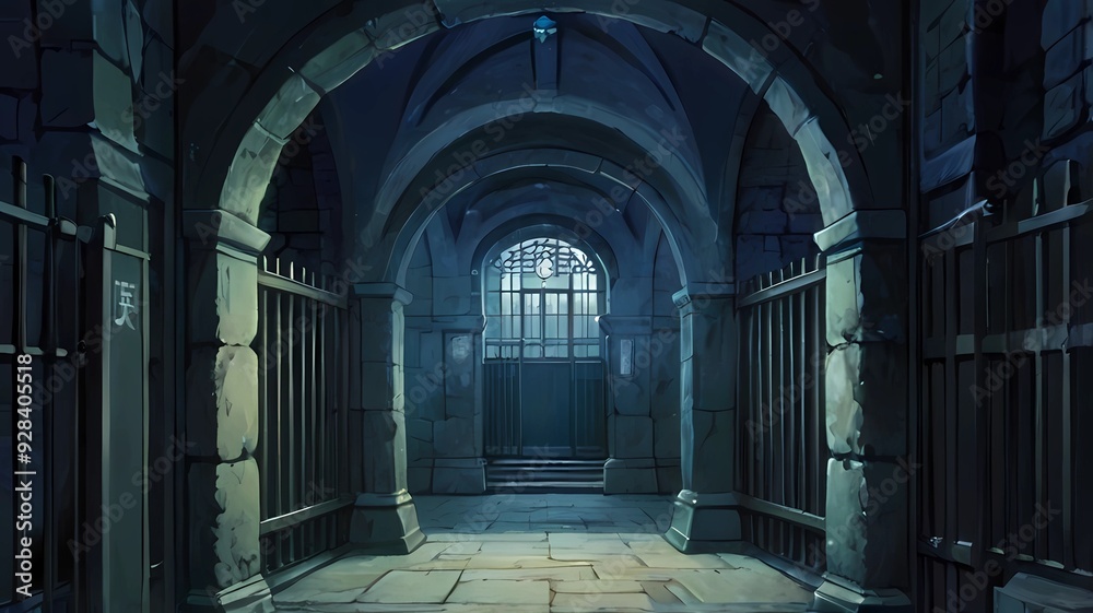 ゲーム背景 中世地下牢風石造りの地下牢のある風景 Stock Illustration | Adobe Stock