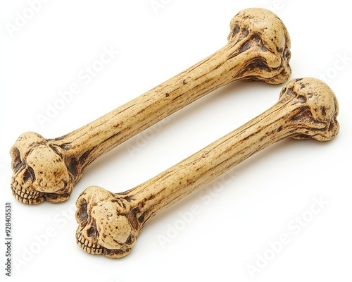 Two SkullHeaded Bones A HighAngle Perspective of Textured Bonelike Objects Isolated on a White Background photo