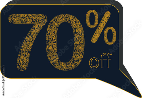 Discount sale off tag 70 percent. framework of floral motive with gold color, sale offer emblem, badge price discount number. Flat offer stamp, sticker clearance sale. Finance product emblem
