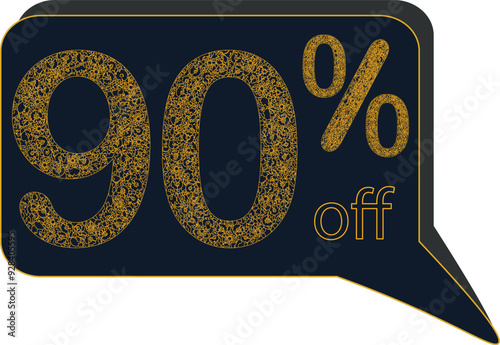 Discount sale off tag 90 percent. framework of floral motive with gold color, sale offer emblem, badge price discount number. Flat offer stamp, sticker clearance sale. Finance product emblem