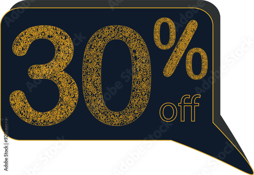 Discount sale off tag 30 percent. framework of floral motive with gold color, sale offer emblem, badge price discount number. Flat offer stamp, sticker clearance sale. Finance product emblem
