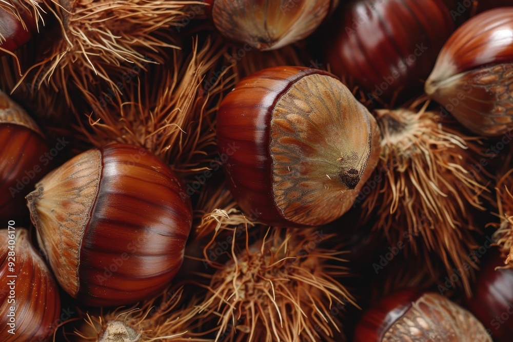 Fresh Christmas chestnuts close up Castanea sativa top view on food background Fresh Christmas chestnuts close up Castanea sativa top view on food background