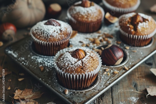 Freshly baked homemade chestnut muffins