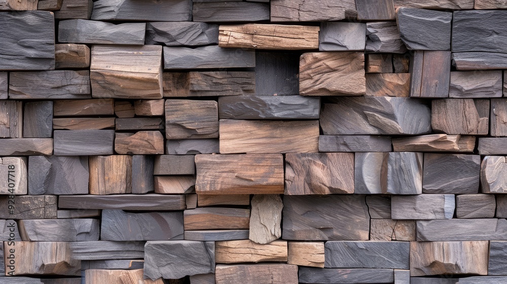 A composition of textured wall panels combines warm wood tones and cool stone elements, creating a stylish backdrop for contemporary interiors SEAMLESS PATTERN A composition of textured wall panels combines warm wood tones and cool stone elements, creating a stylish backdrop for contemporary interiors SEAMLESS PATTERN