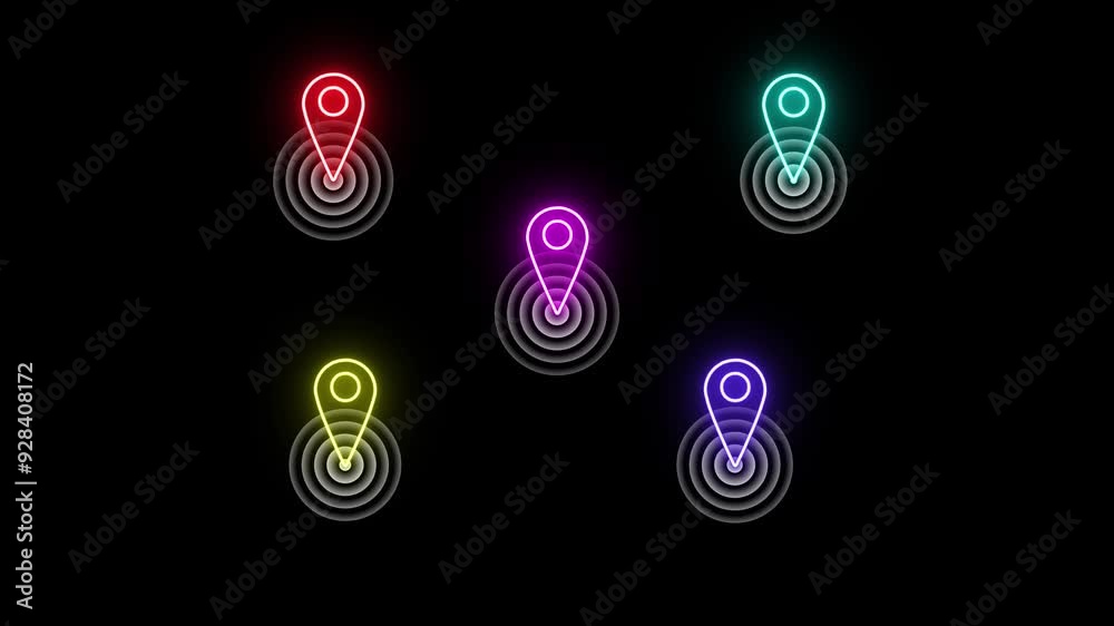 Location Icon Animation with Neon Glow Line and Radio Waves – High-Quality Motion Graphic Symbolizing Navigation, Connectivity, and Modern Technology for Apps, Websites, and UI/UX Projects