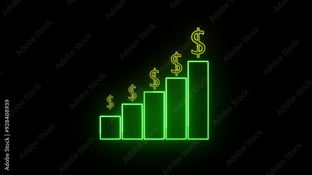 Business Chart Growth Icon Animation with Dollar Sign and Neon Glow Line – Dynamic Financial Success, Investment Progress, and Market Analysis Visual for Corporate Presentations and Marketing Material Business Chart Growth Icon Animation with Dollar Sign and Neon Glow Line – Dynamic Financial Success, Investment Progress, and Market Analysis Visual for Corporate Presentations and Marketing Material
