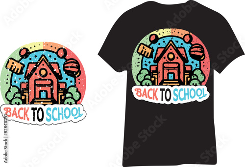 Back to School Black and White Color T-Shirt Design for Children Vector Template