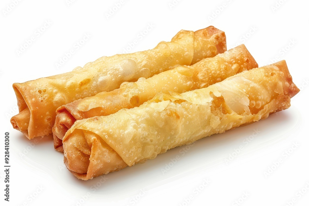 Golden spring rolls with no shadow on white background Asian cuisine Golden spring rolls with no shadow on white background Asian cuisine