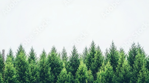 Evergreen Forest Landscape with White Sky