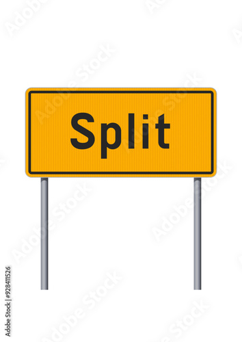 Vector illustration of the City of Split (Croatia) entrance yellow road sign on metallic poles