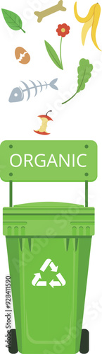 Organic waste. Sorted trash can green container