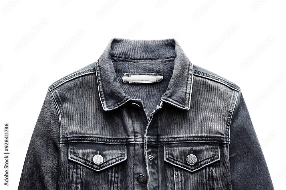 Stylish grey men's jeans jacket isolated on white background. Ghost mannequin photography Stylish grey men's jeans jacket isolated on white background. Ghost mannequin photography