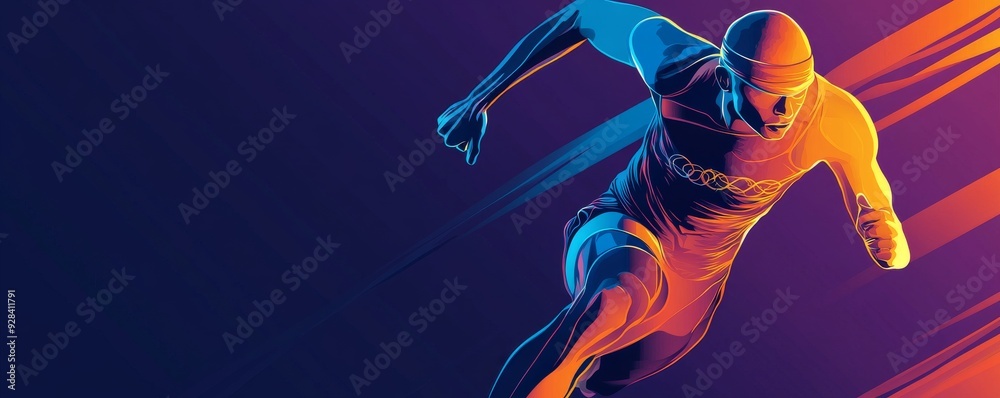 Dynamic illustration of an Olympic runner in motion with vibrant colors Dynamic illustration of an Olympic runner in motion with vibrant colors