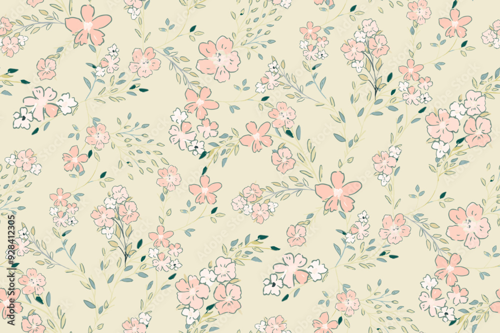 Cute feminine seamless watercolor pattern with little tiny wildflowers, hand drawn, not AI Cute feminine seamless watercolor pattern with little tiny wildflowers, hand drawn, not AI