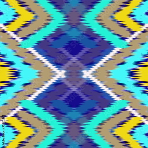  Ikat semless pattern for fabric, wallpaper, tiles, traditional seamless, Aztec, tribal. Hmong, Native American Indian, Pattern design for wrap, carpet, decorative illustration