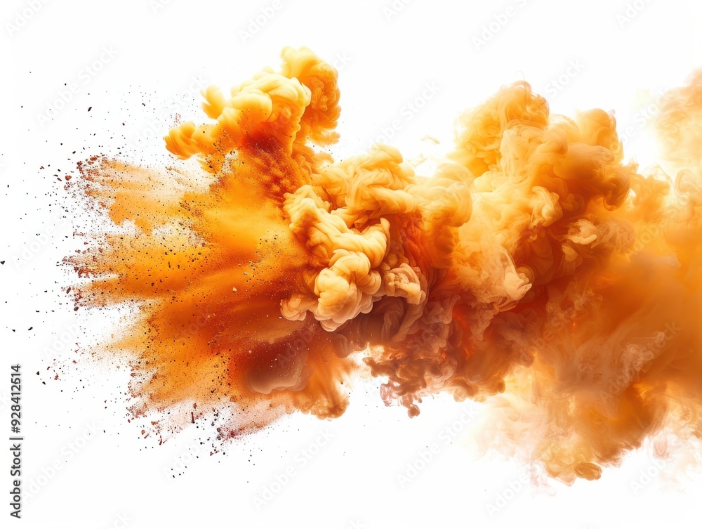 Fiery Amber Smoke Explosion on White Background Fiery Amber Smoke Explosion on White Background