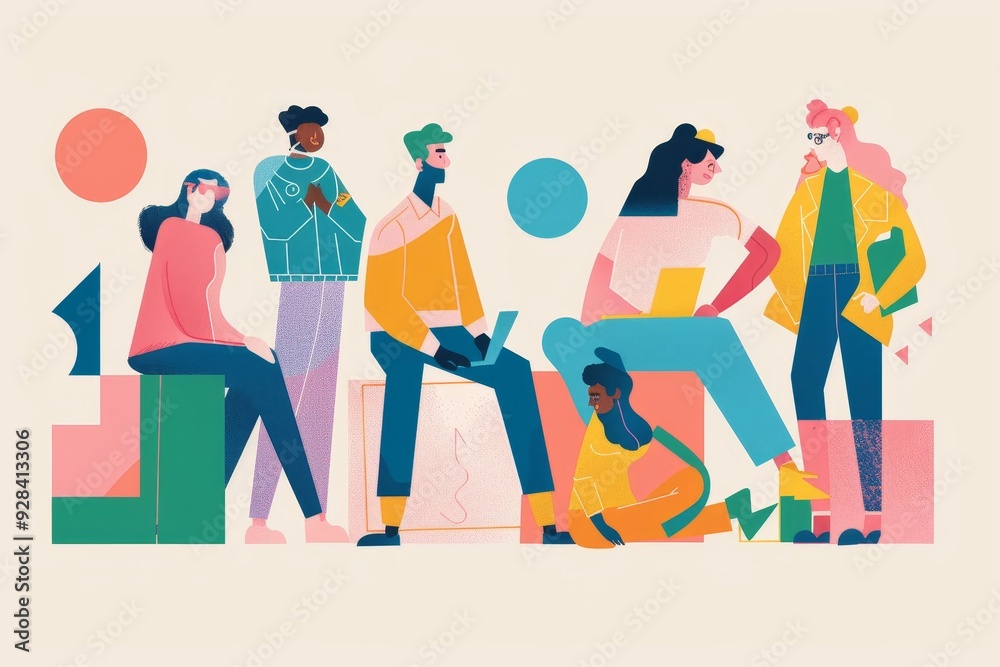 illustration of people working together, Generative AI illustration of people working together, Generative AI