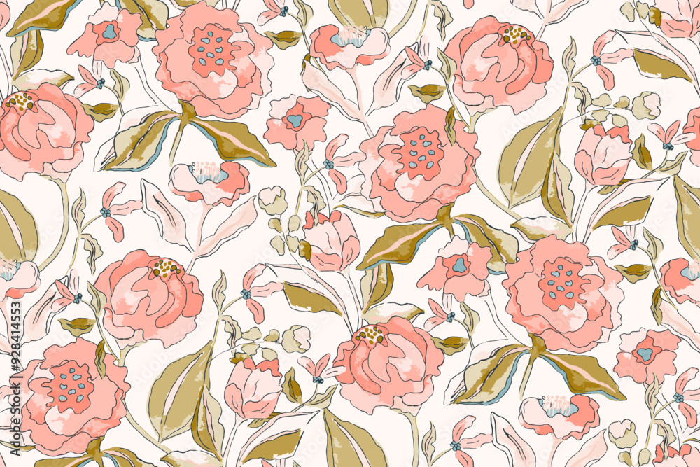 Cute feminine watercolor seamless pattern with wildflowers.hand drawn, not AI
Cute feminine watercolor seamless pattern with wildflowers.hand drawn, not AI