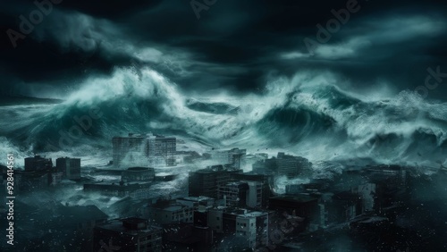 Catastrophic Tsunami and Dark Sky Creating an Apocalyptic Backdrop