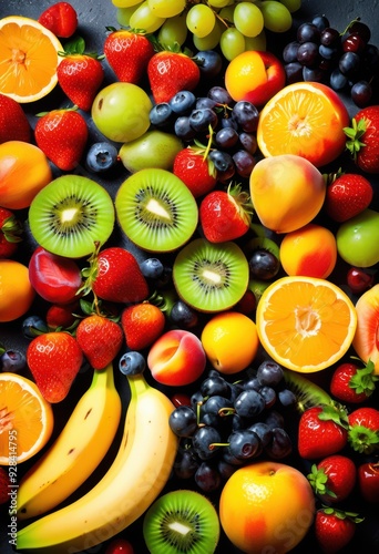 vibrant summer fruits beautifully arranged appealing display bright colors freshness, apples, aesthetic, bananas, berries, bowls, celebration, cherries