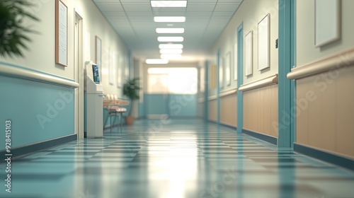 Hospital hallway, reception clinic. Unfocused background. Generative ai