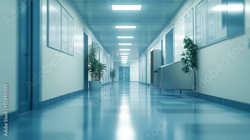 Hospital hallway, reception clinic. Unfocused background. Generative ai