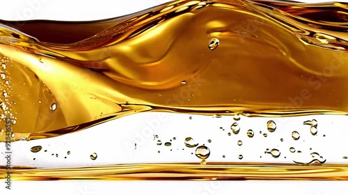A splash of oil is shown in a white background. The splash is made up of many small droplets of oil, creating a sense of movement and energy. The image conveys a feeling of excitement and motion