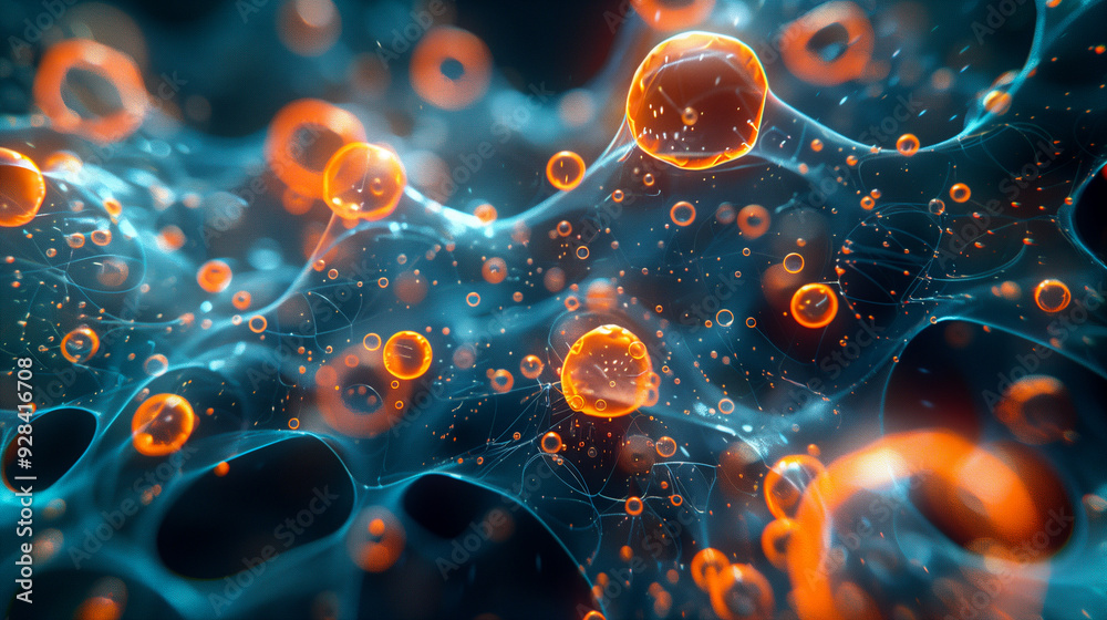 Detailed View of Sci-Fi Network of Interconnected Nodes and Glowing Orbs. Generative AI Detailed View of Sci-Fi Network of Interconnected Nodes and Glowing Orbs. Generative AI