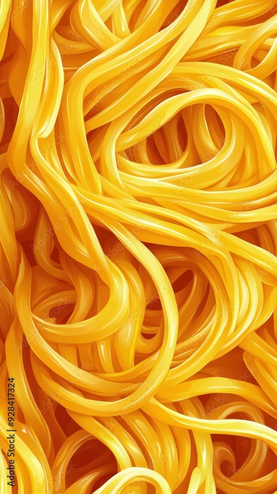 Yellow spaghetti or pasta,ramen pattern on white background,Wavy abstract pattern,Pasta vector illustration,abstract geometric pattern,closeup Macaroni yellow poster,copy space.