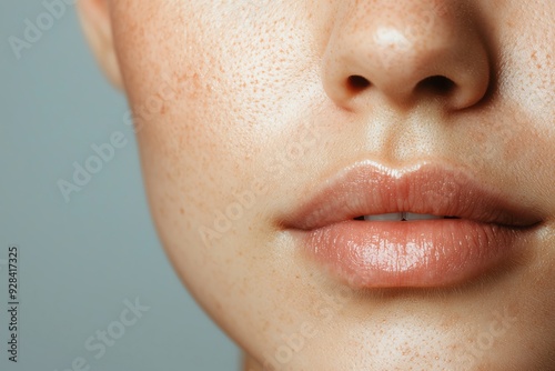 A close-up portrait showcasing smooth, natural lips and flawless skin, highlighting beauty and skincare possibilities.