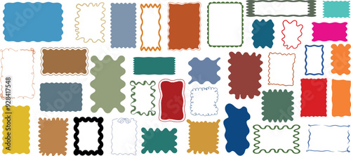 Squiggle frame vector, colorful wavy, zigzag borders, playful design, blank shapes, decorative graphic, vibrant background, creative digital art, abstract template, unique patterns, dynamic layout