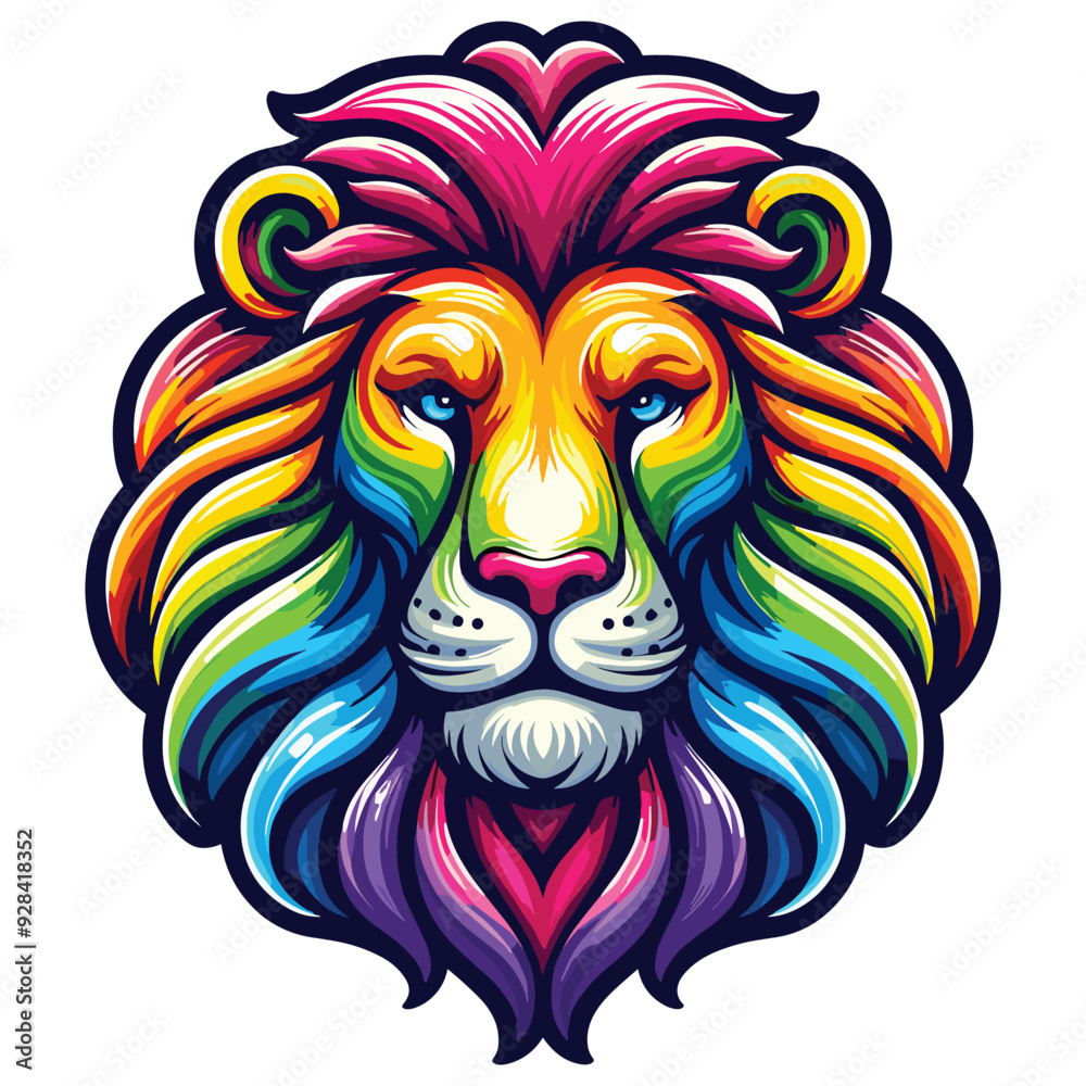 Vibrant rainbow lion illustration in bold colors on white background, perfect for posters or t-shirt designs Vibrant rainbow lion illustration in bold colors on white background, perfect for posters or t-shirt designs