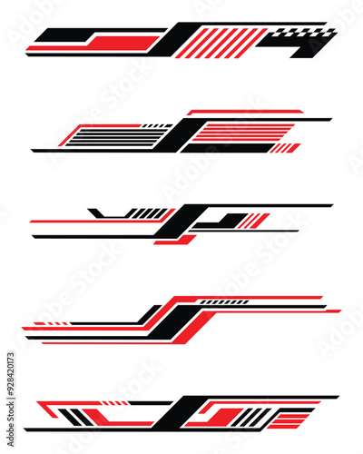 Abstract racing geometric stripes car wrap stickers collection. Vector illustration