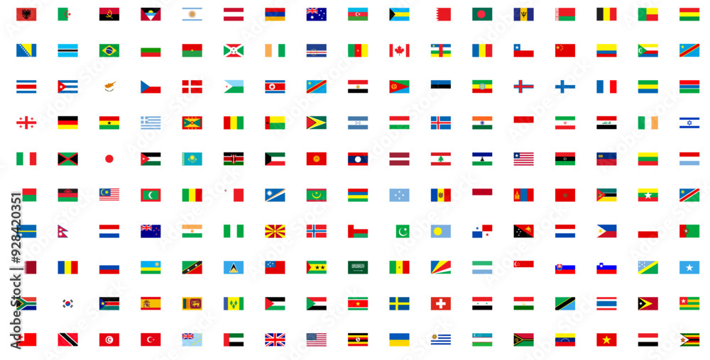 All world flags - vector set of rectangular icons. Flags of all countries and continents All world flags - vector set of rectangular icons. Flags of all countries and continents