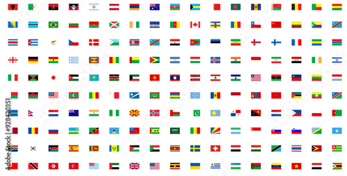 All world flags - vector set of rectangular icons. Flags of all countries and continents