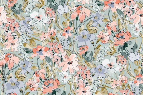 Cute feminine watercolor seamless pattern with wildflowers.hand drawn, not AI