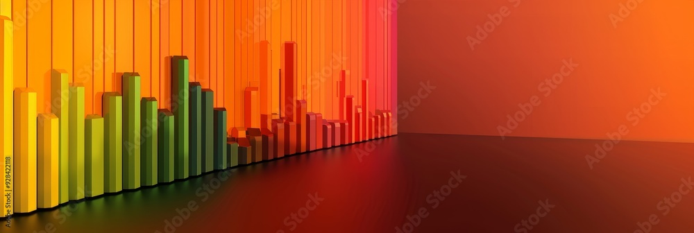 Obraz premium A colorful 3D abstract bar chart with a gradient background. This image symbolizes growth, progress, data visualization, and abstract art.